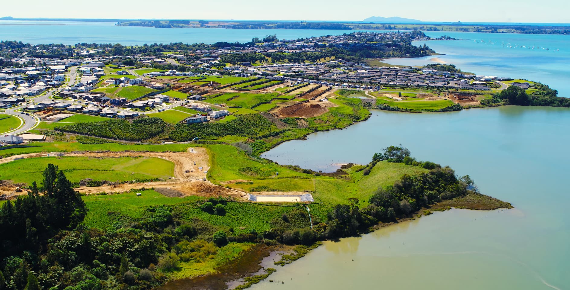 Aerial shot of Te Awanui Waters